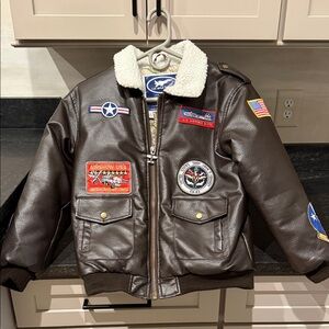 Up & Away Kids Brown Aviator Jacket with Patches